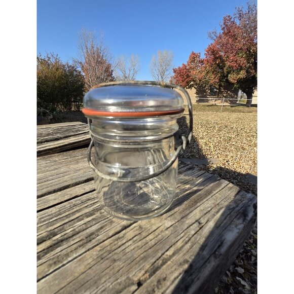 Vintage 1/2 Pint Ball Ideal Clear Glass Canning Jar with Lid and Wire Bail - Picture 5 of 10